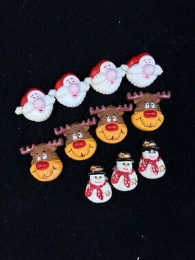 Vintage Christmas Character Button Covers Santa Reindeer Snowman Bear Set of 11
